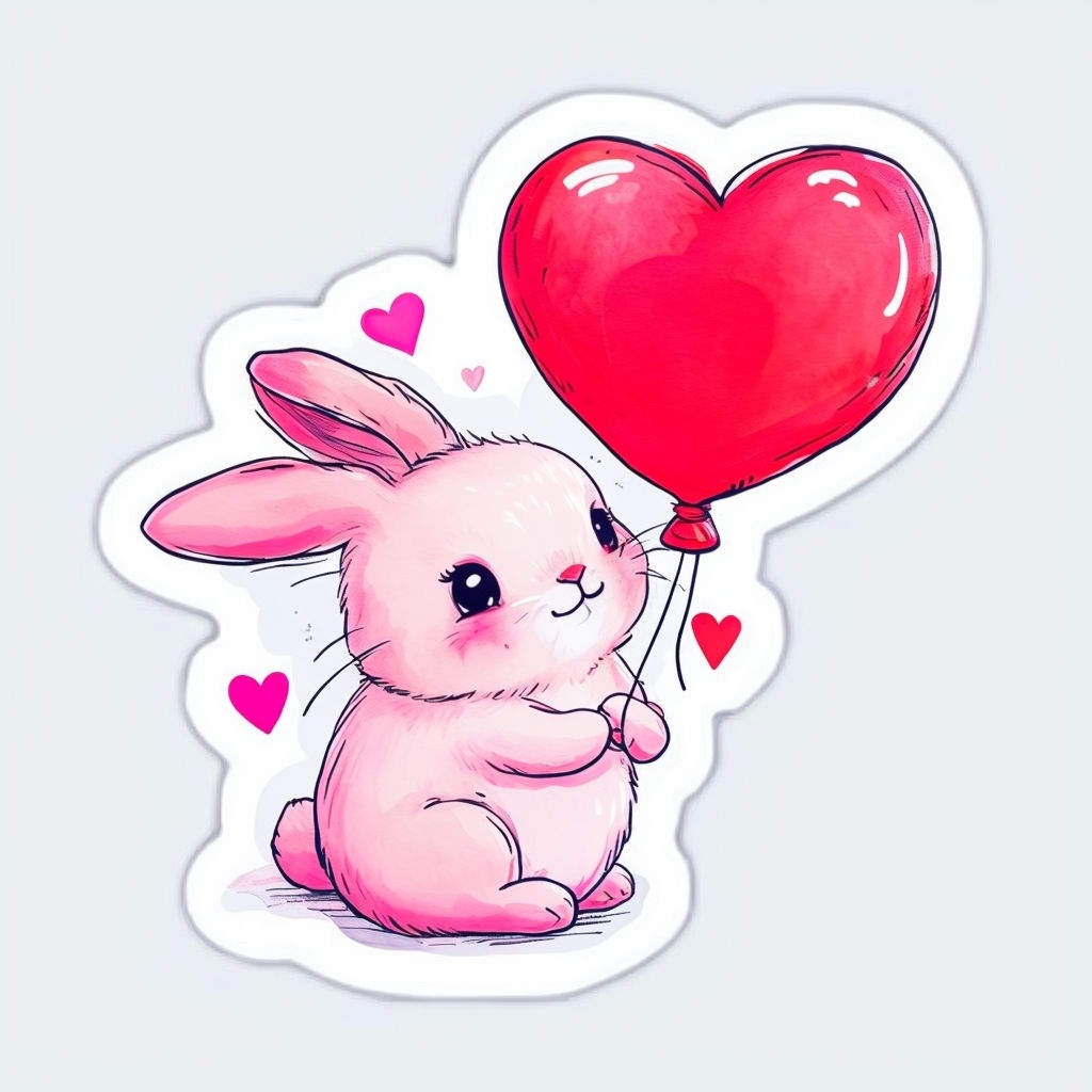 Cute Chubby Bunny with Heart Balloon Sticker