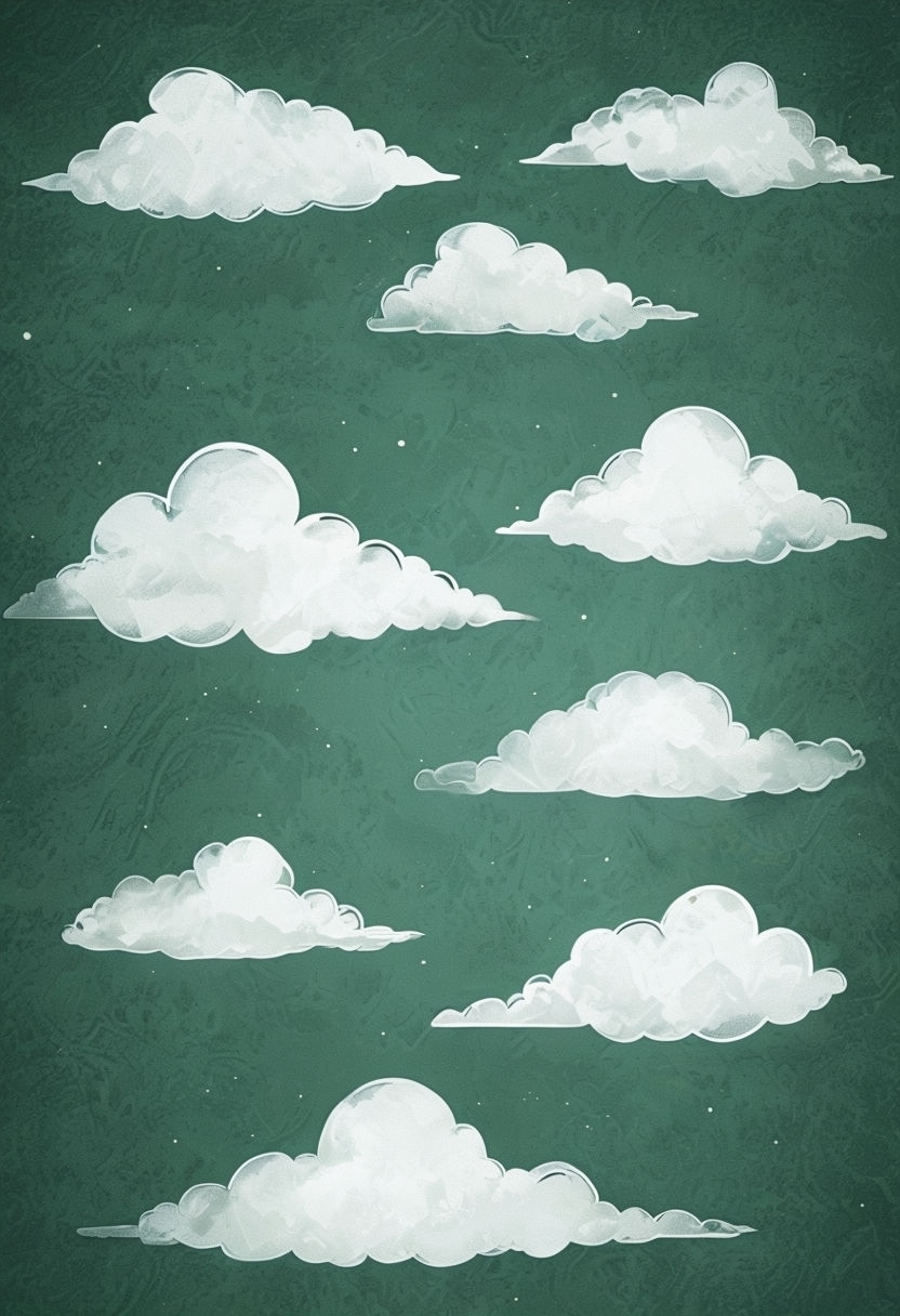 Serene White Clouds Against Forest Green Background Art