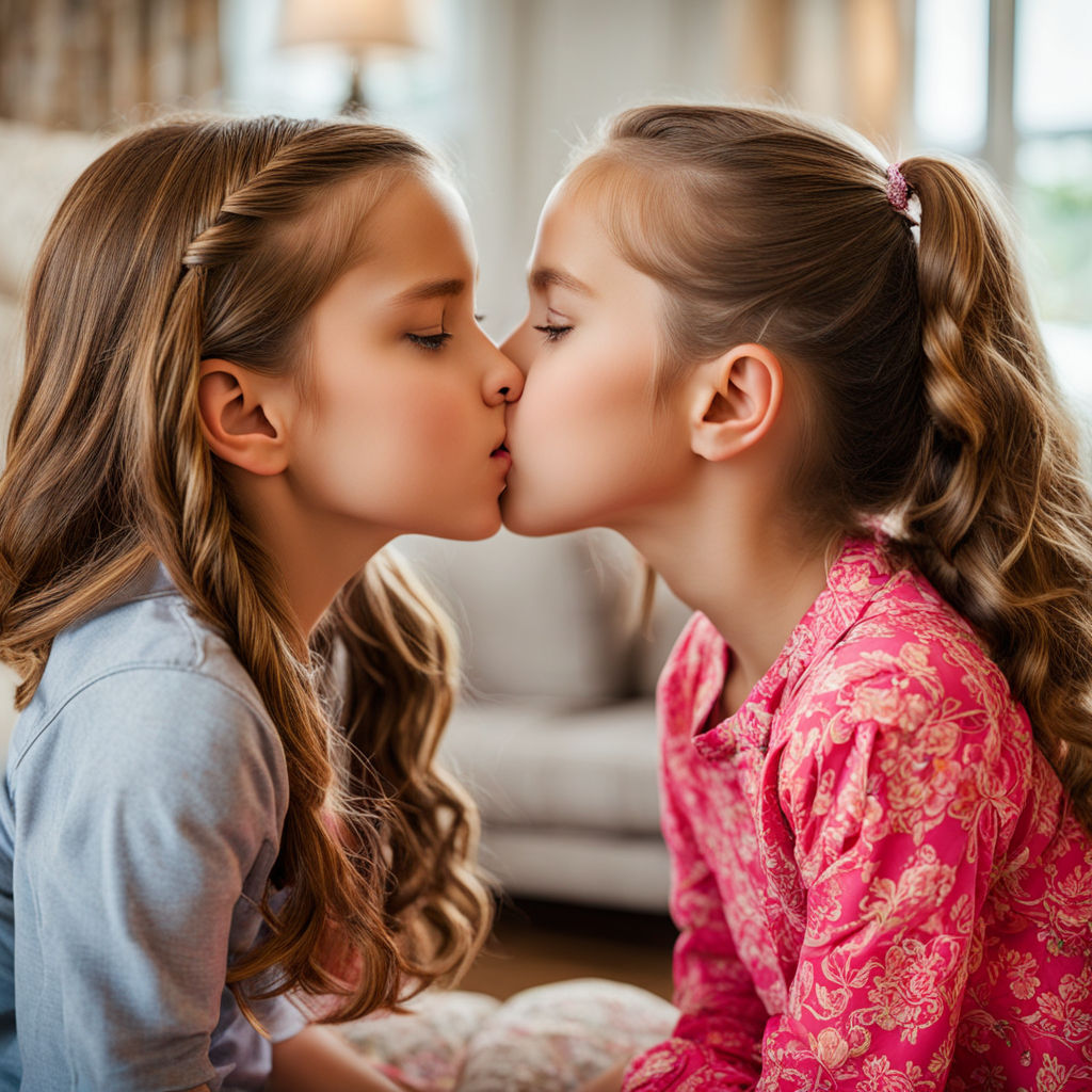 kissing her twin sister