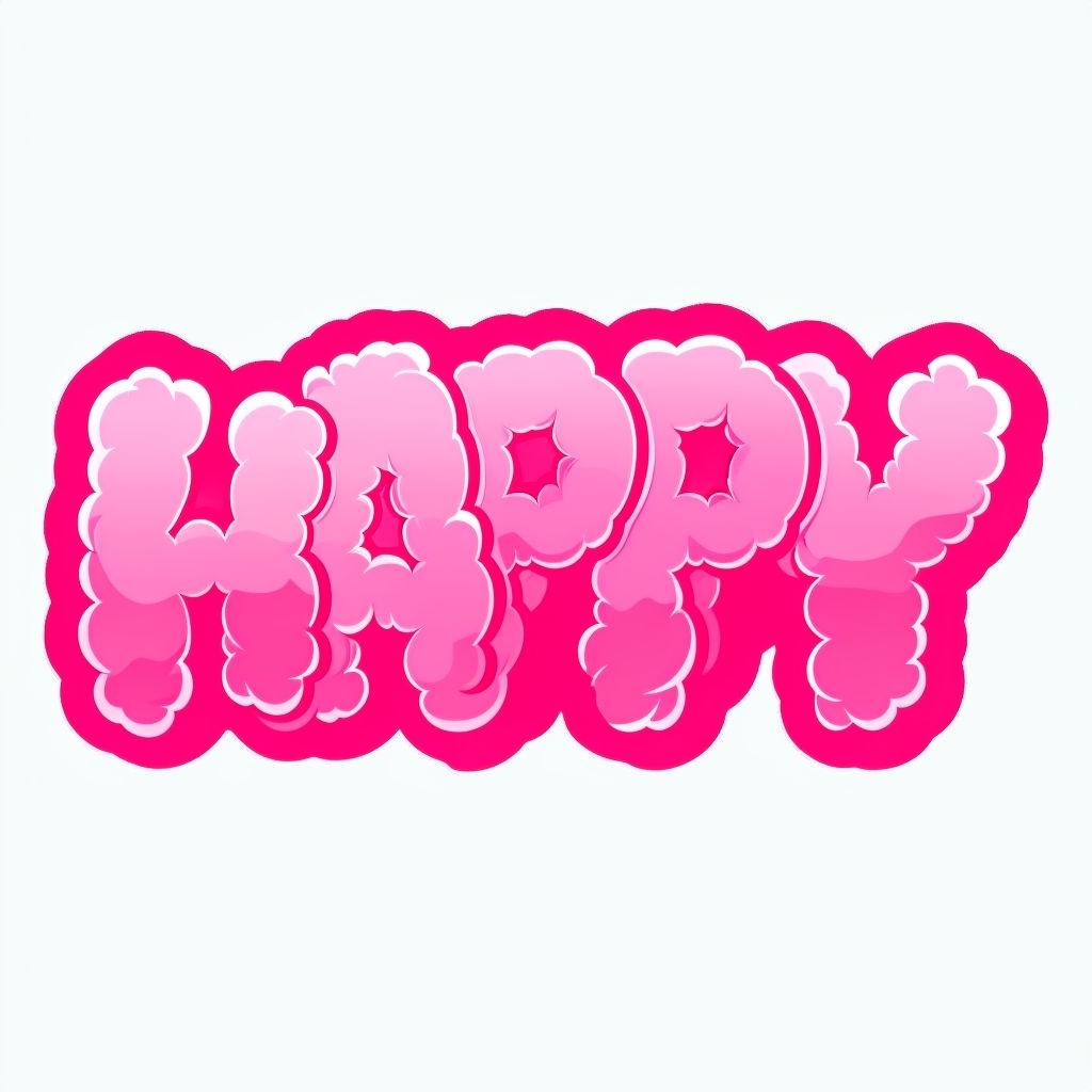 Fluffy Pink HAPPY Cartoon Text Illustration Sticker