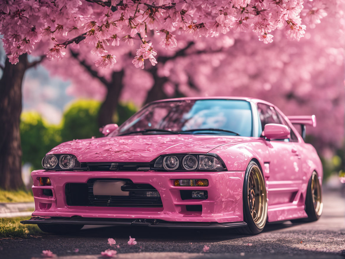 JDM car under a pink cherry tree by __ChaKoAI__ - Playground