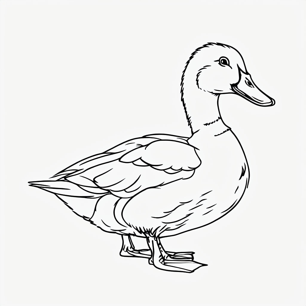 Minimalist Black Line Drawing of a Duck Art