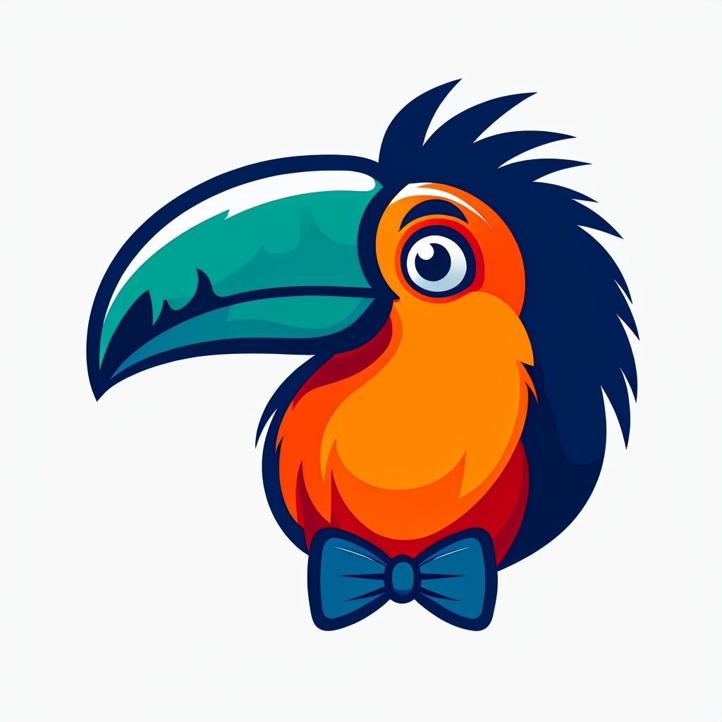 Vibrant Cartoon Toucan Head Illustration with Bow Tie Sticker