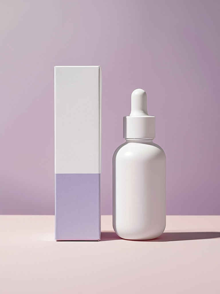 Elegant Minimalist White Bottle and Lavender Box Mockup