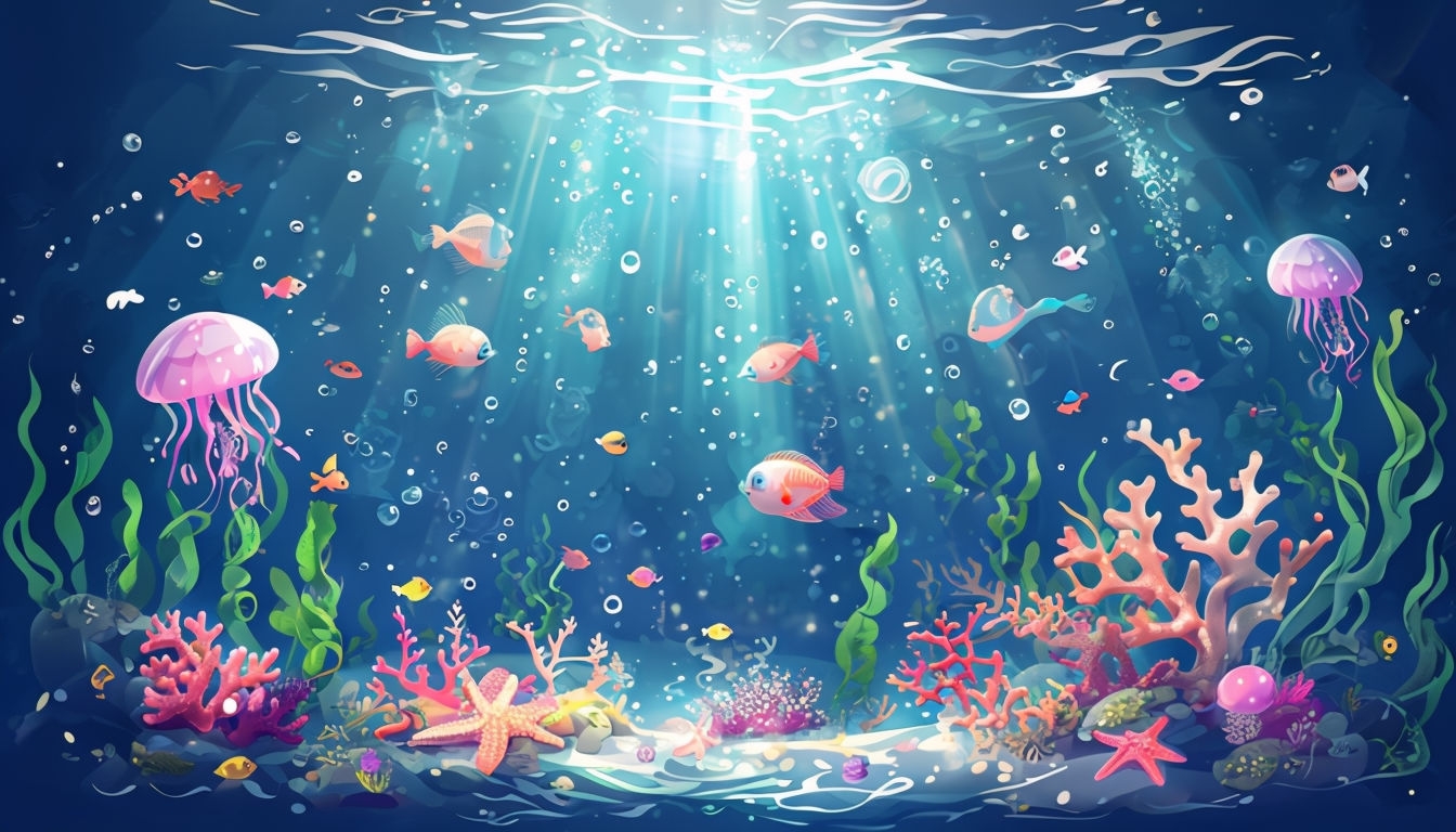 Whimsical Underwater Sea World with Magic Sunlight Beams Poster