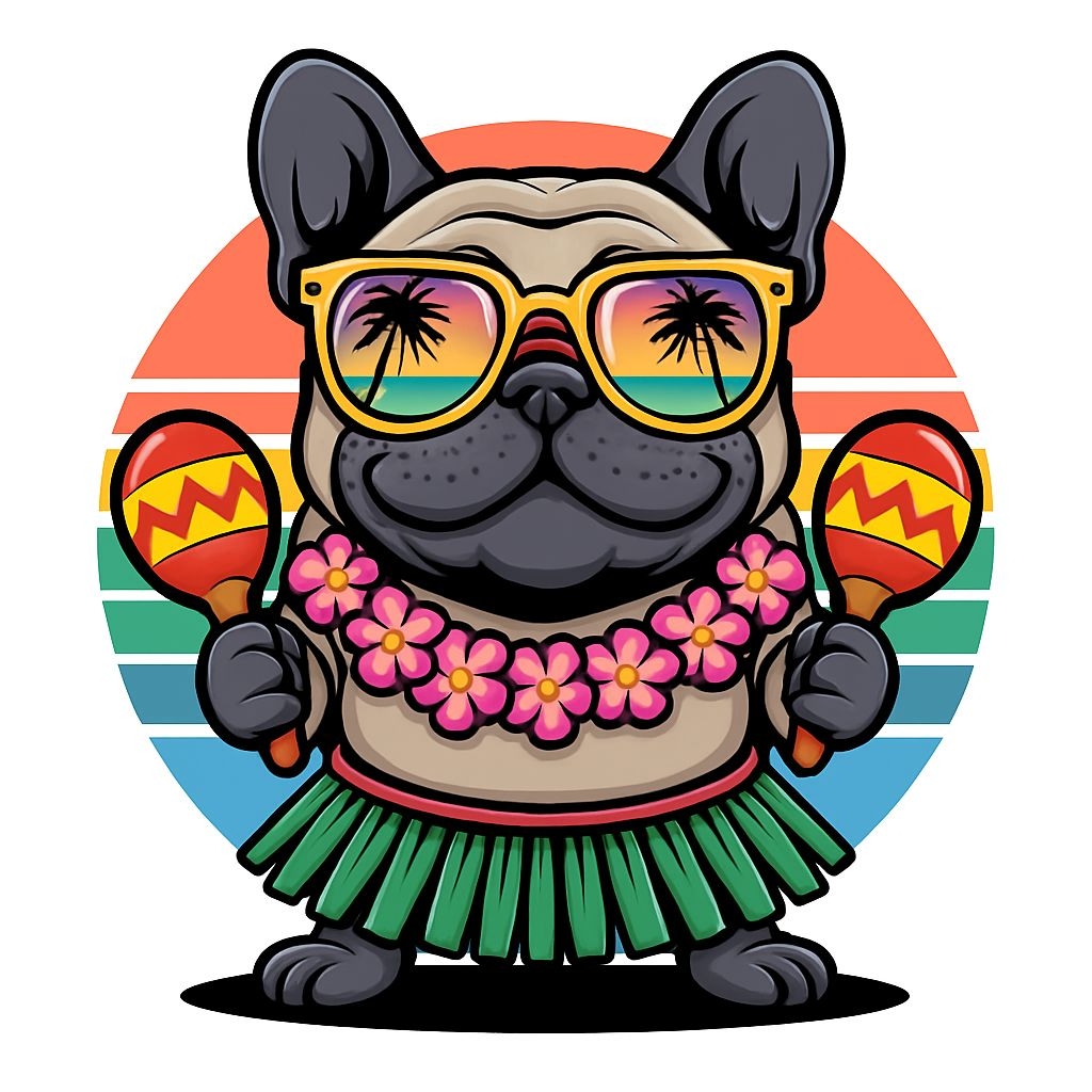Vibrant Cartoon French Bulldog with Tropical Vibes Sticker