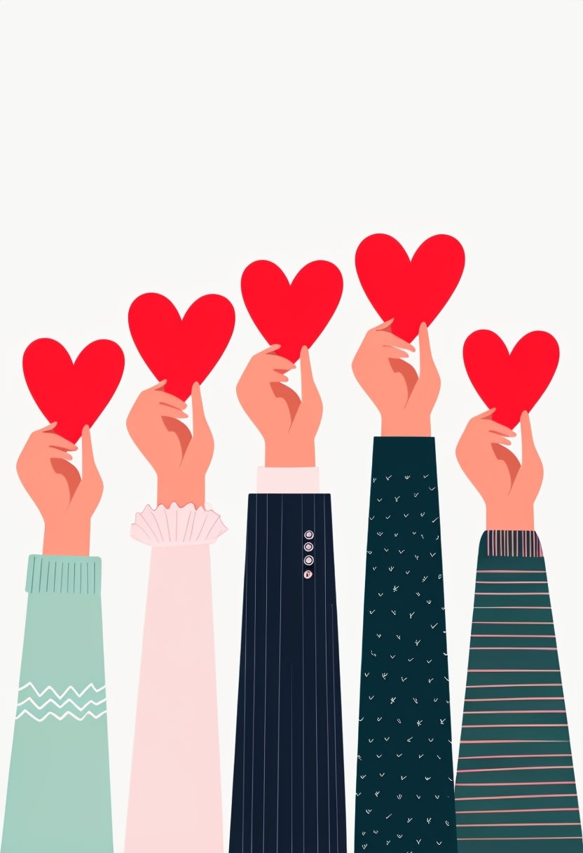 Colorful Hands Holding Hearts Minimalist Illustration Poster