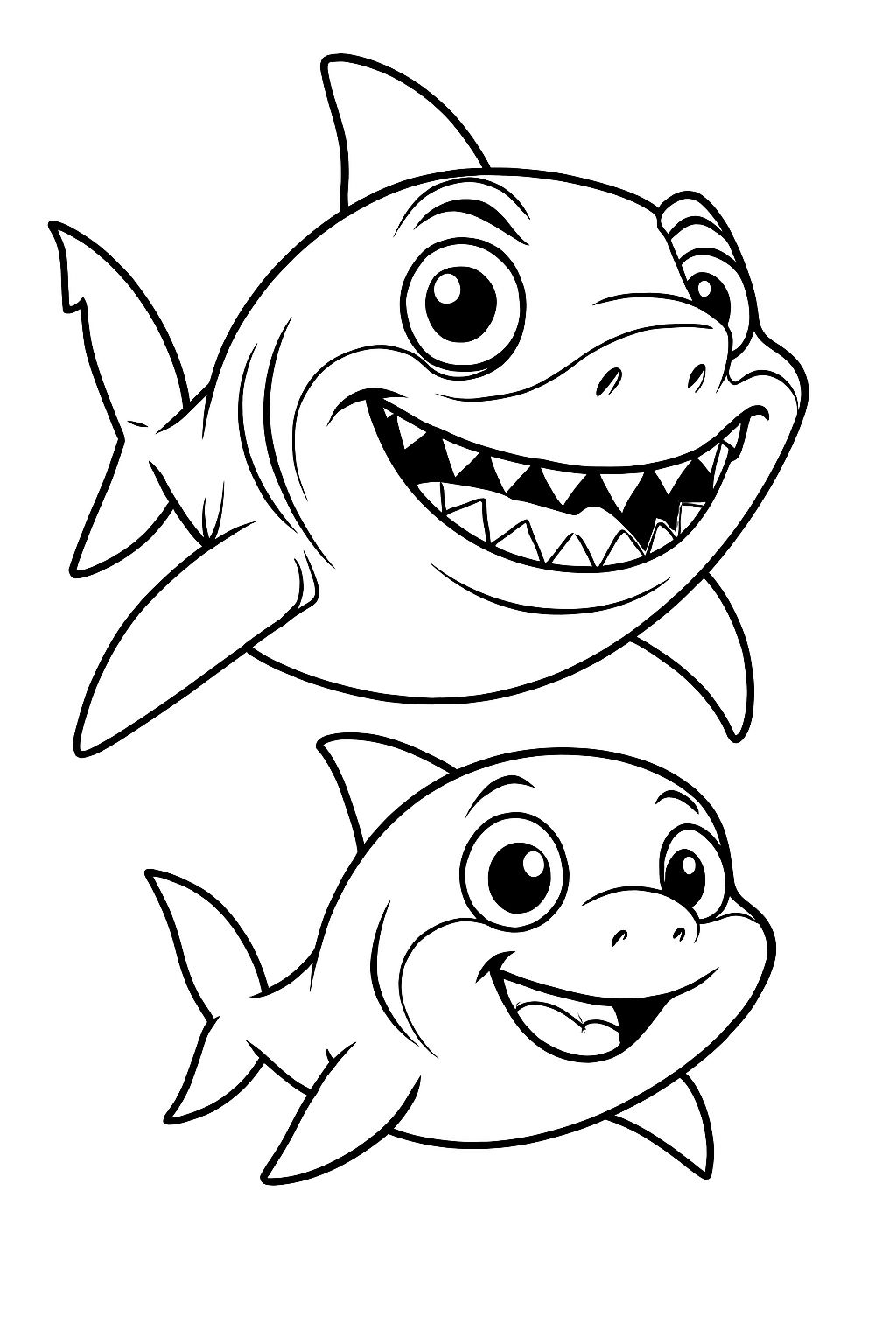 Playful Cartoon Sharks Illustration for Coloring Book Pages
