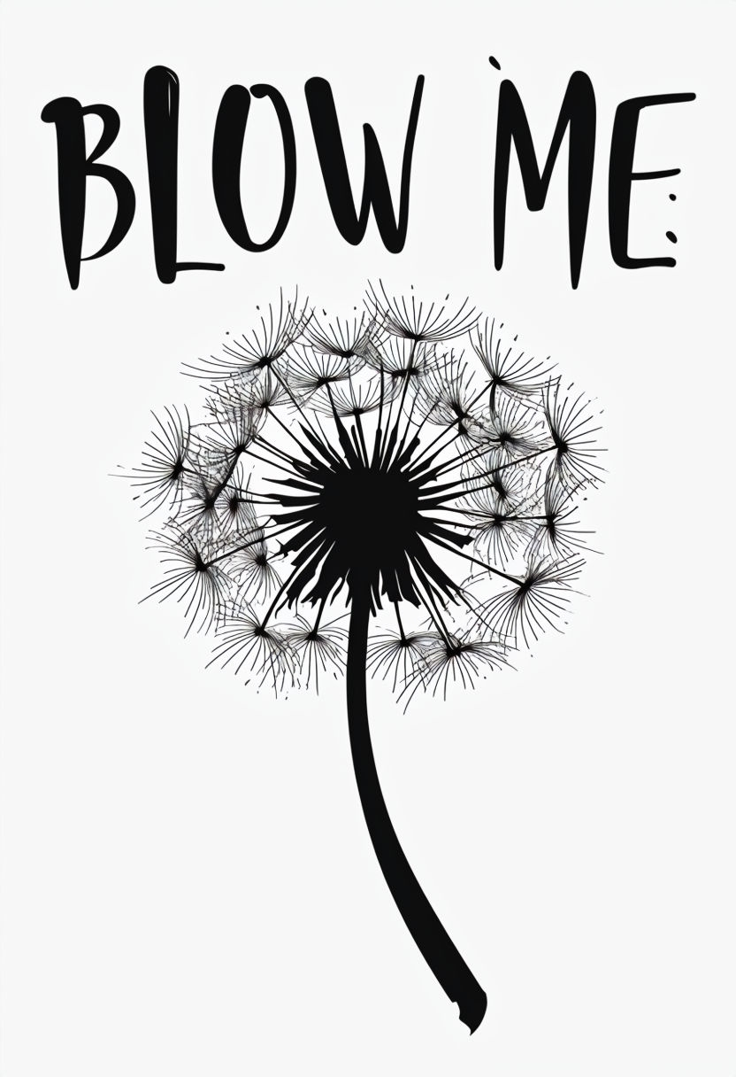 Playful Black Dandelion Silhouette with 'Blow Me' Text Poster