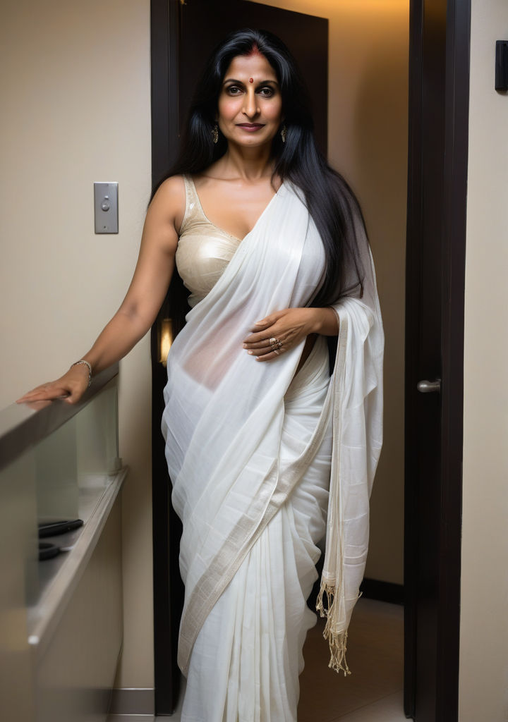 40 year old South Indian aunty with a busty toned body wrapped in a towel  in her room