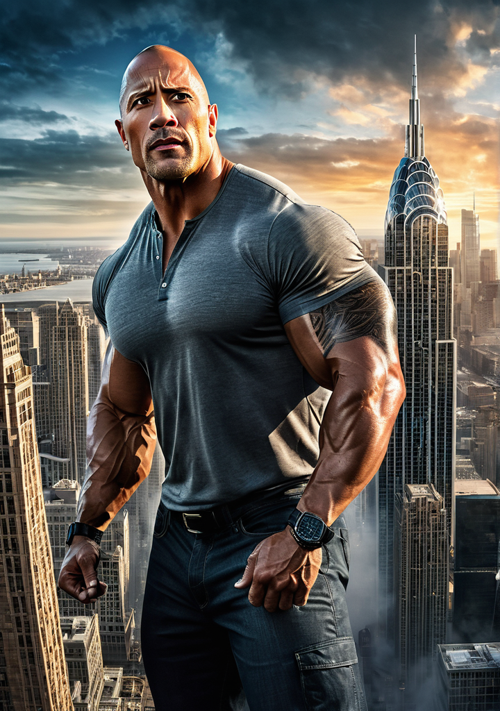 Dwayne "The Rock" Johnson mid-transformation into a towering... by ...