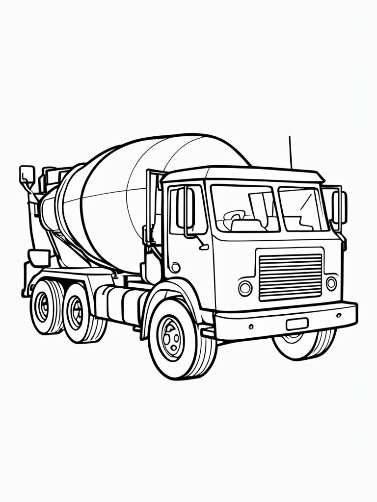 Black and White Outline of a Cement Truck Coloring Page