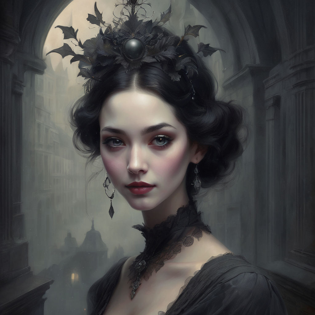 portrait of beautiful dark gothic erotic pale vampire queen in arkham