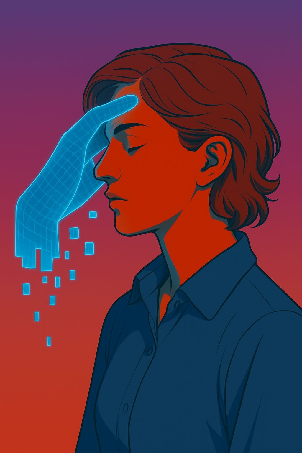 Futuristic Portrait of Contemplation with Digital Elements Art