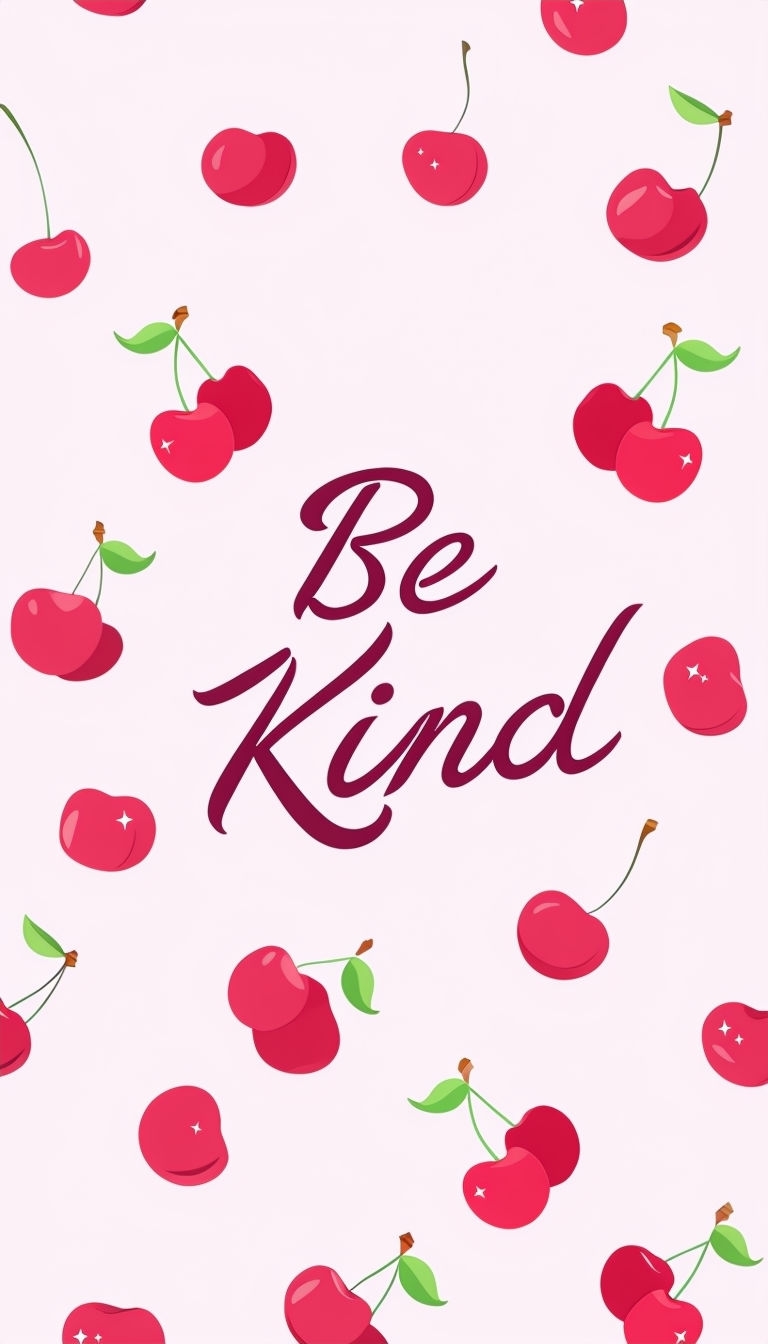 Playful Cherry Pattern with 'Be Kind' Text Phone Case Cover