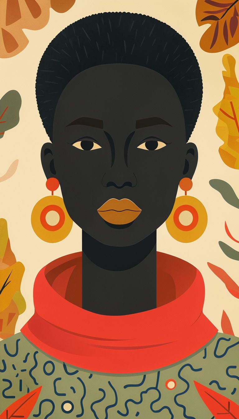 Serene Portrait of a Charcoal Skin Person with Vibrant Accessories Art