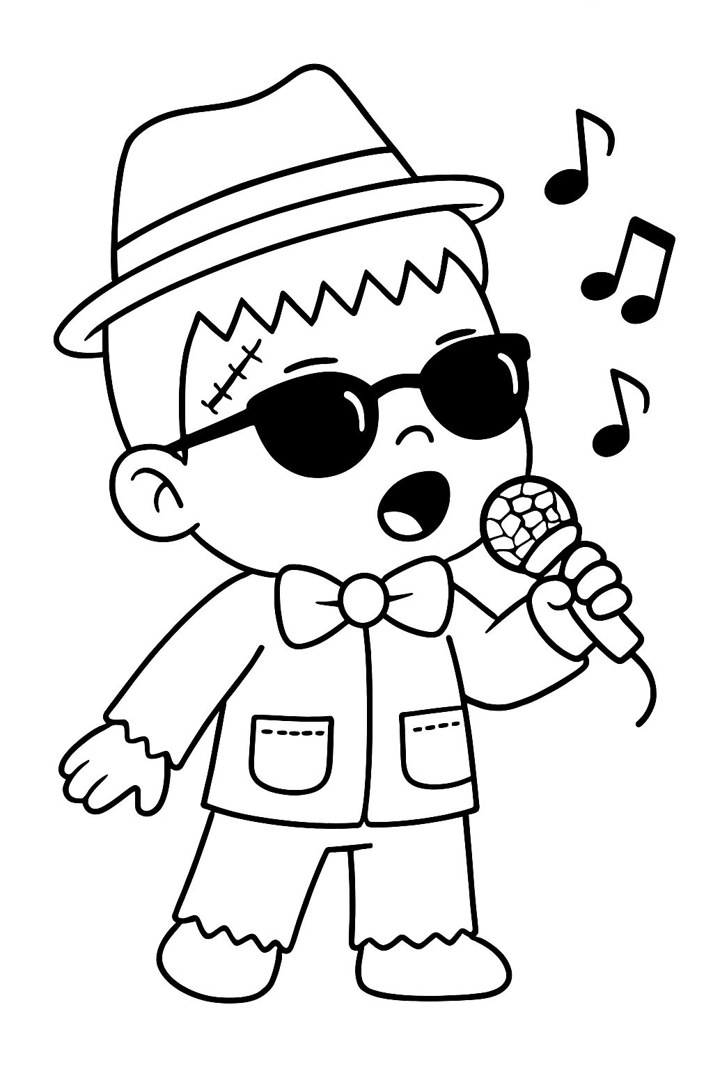 Cool Cartoon Frank Singing with Microphone Coloring Book Page