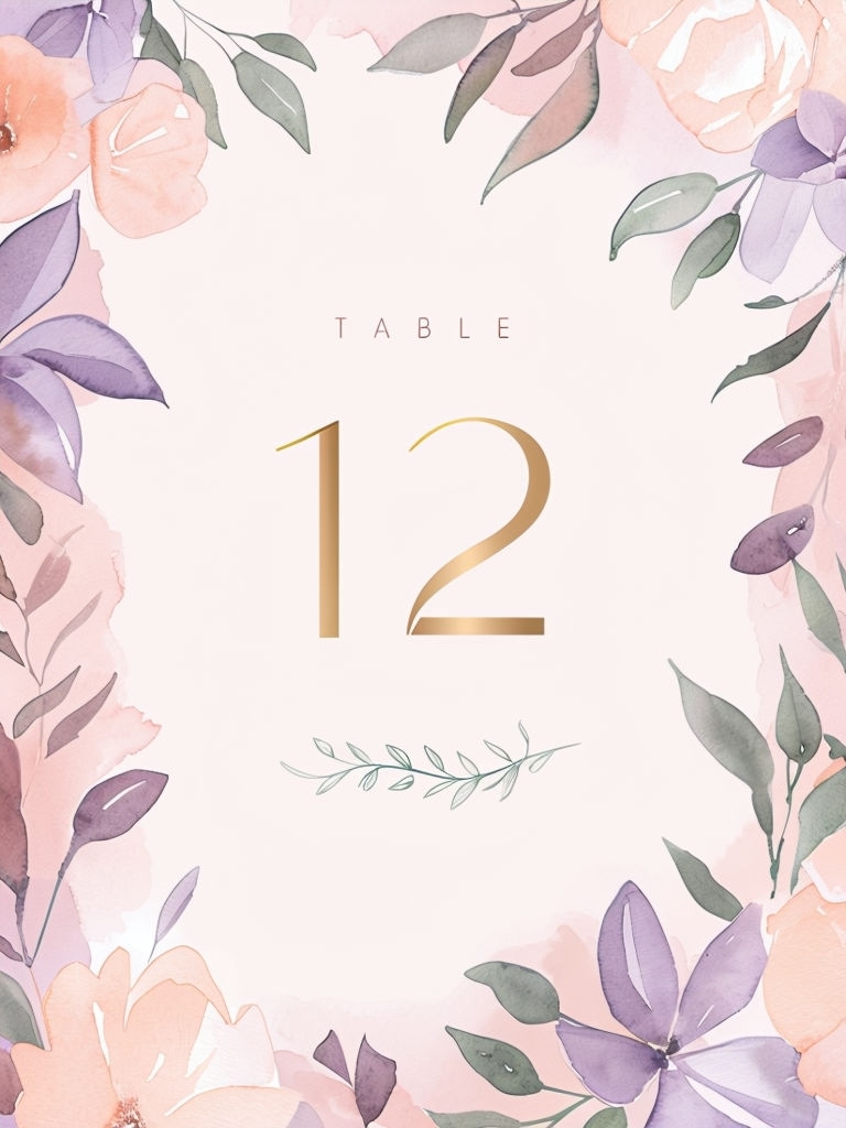 Elegant Floral Table Number 12 with Soft Pastel Background Event Sign
