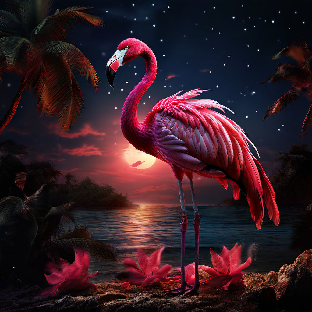 Flamingo Boasting Feathers In Red And Fuchsia By Rosi Weber Playground