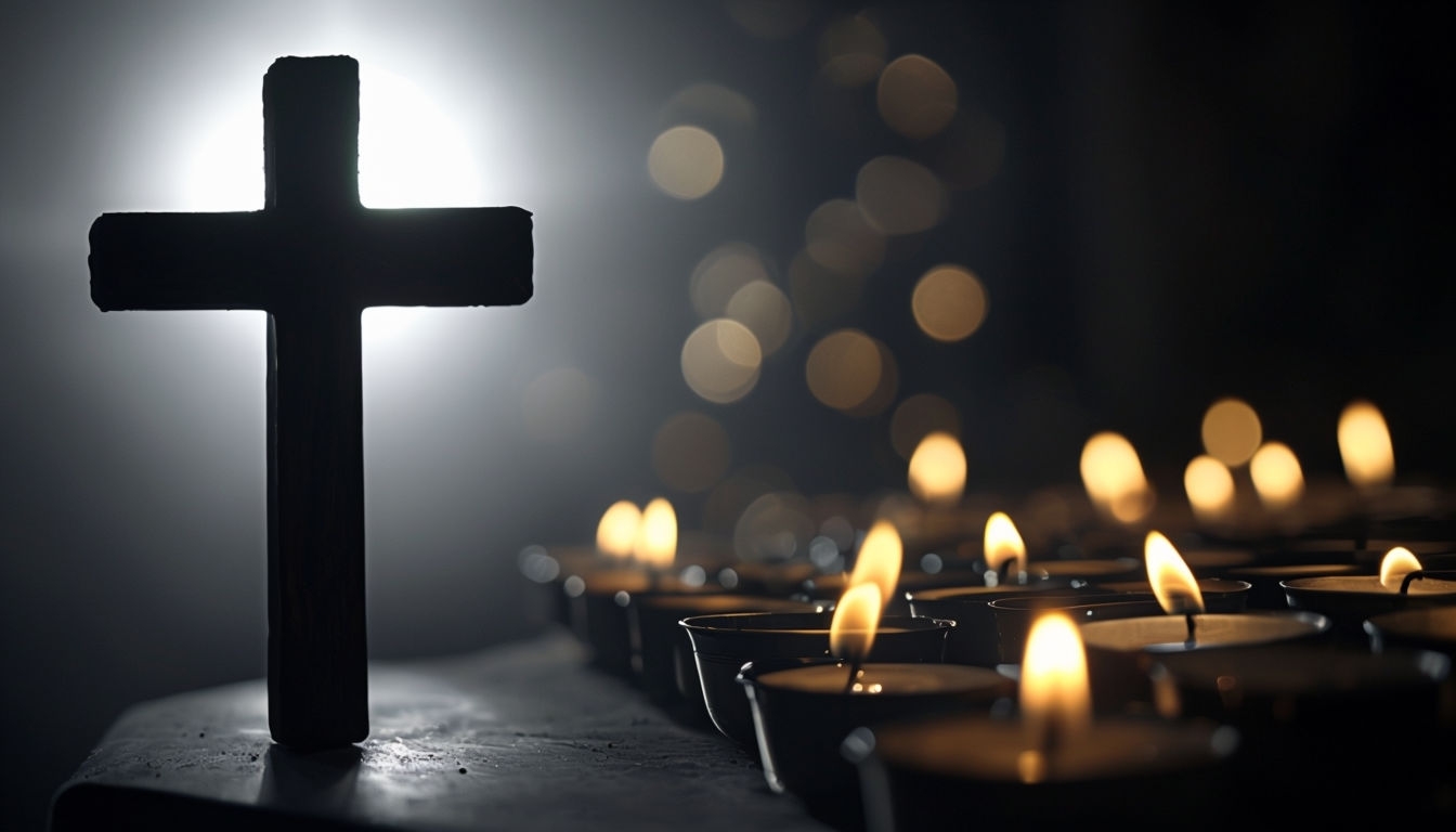 Serene Cross and Candle Light Halo Virtual Background