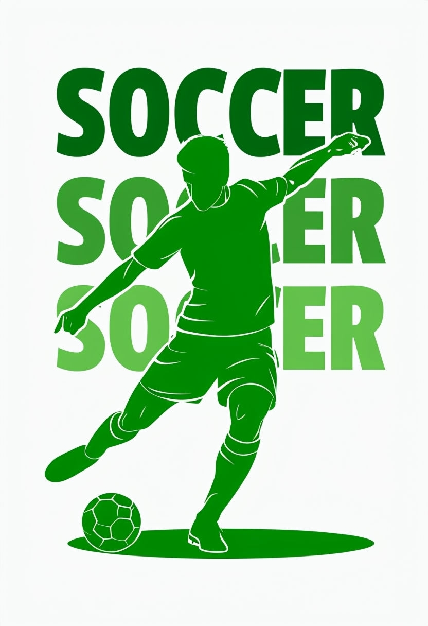 Vibrant Soccer Player Silhouette with Bold Text T-Shirt