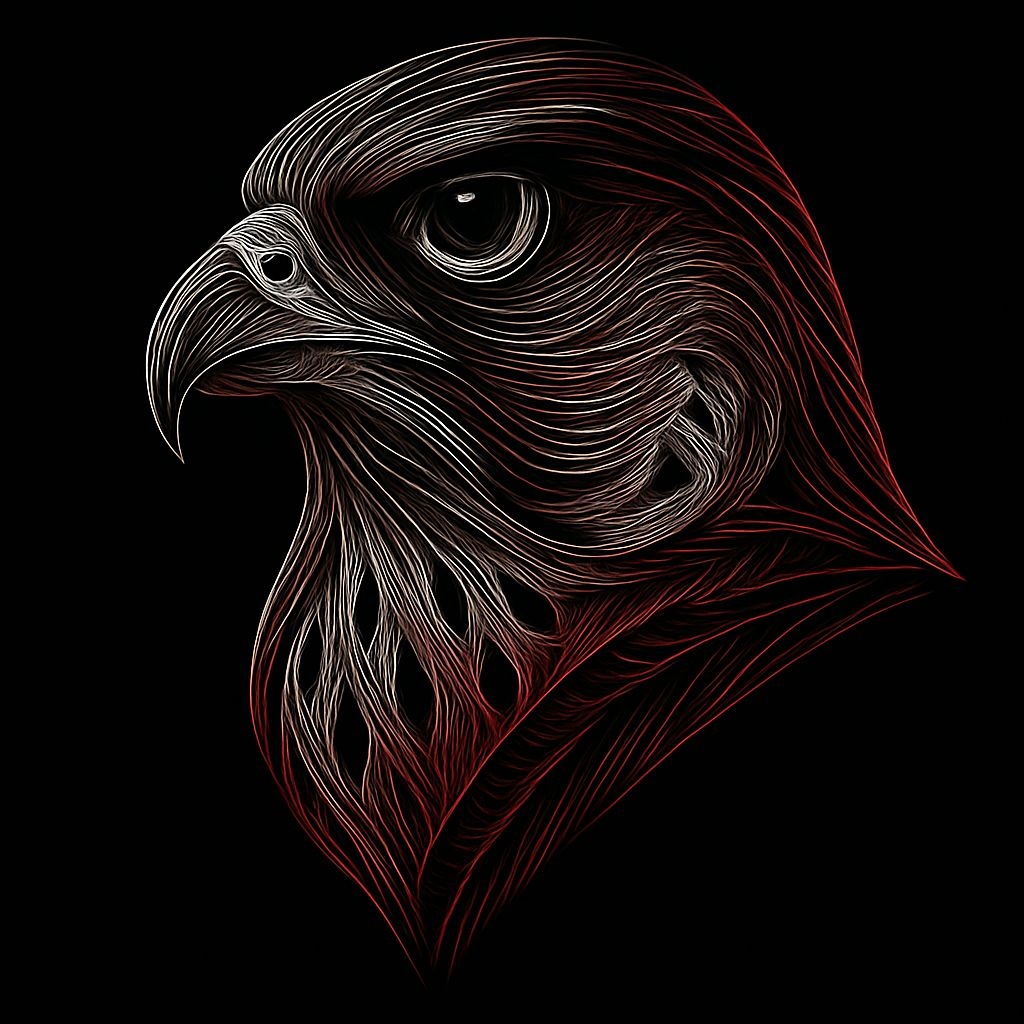 Stylized Eagle Head Line Art Illustration on Black Background Art