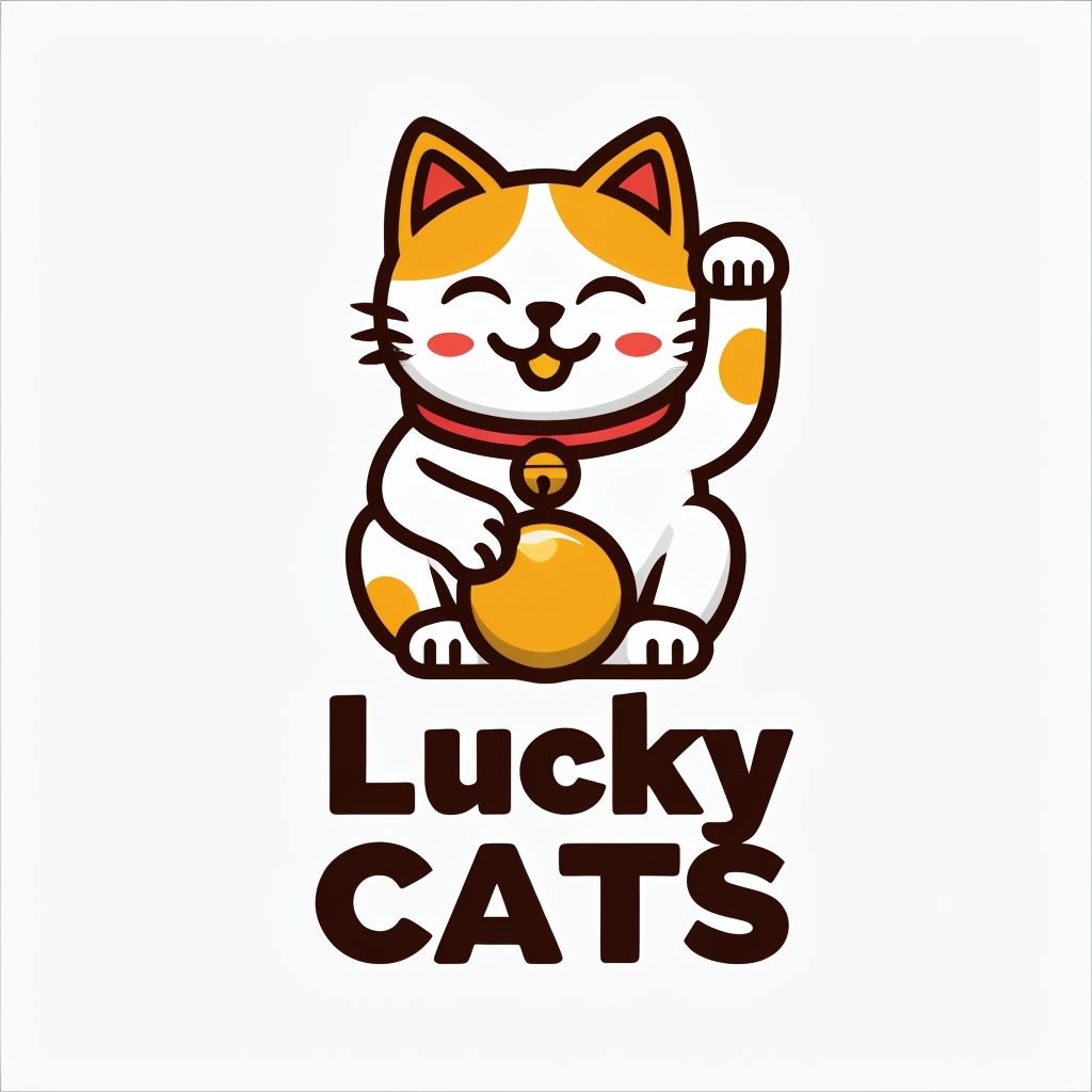 Cheerful Lucky Cat Cartoon Logo for Good Fortune Branding