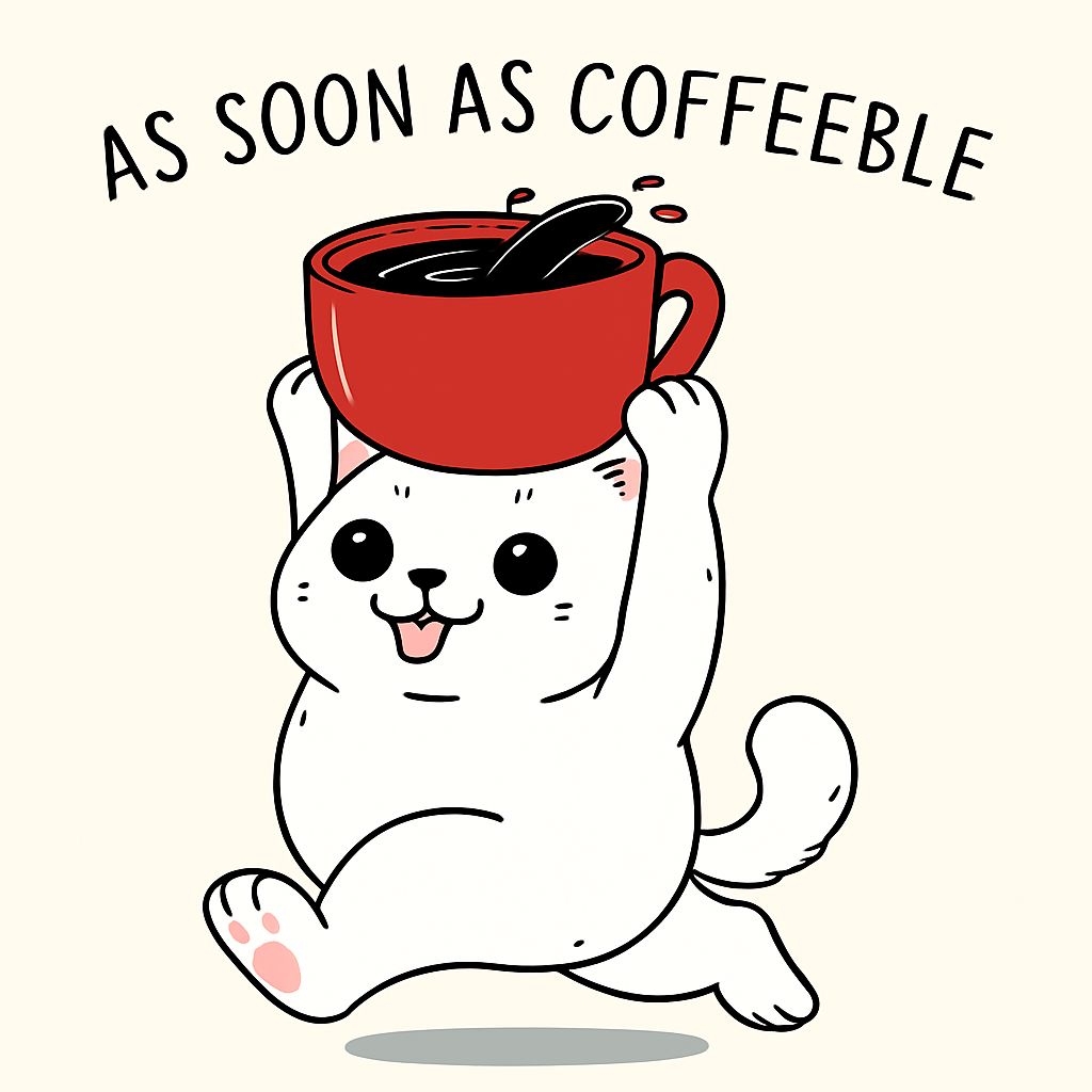 Cheerful Cartoon Cat with Coffee Mug and Playful Text Mug