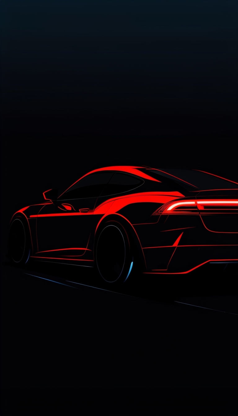 Sleek Neon Red Silhouette Modern Car Illustration Mobile Wallpaper