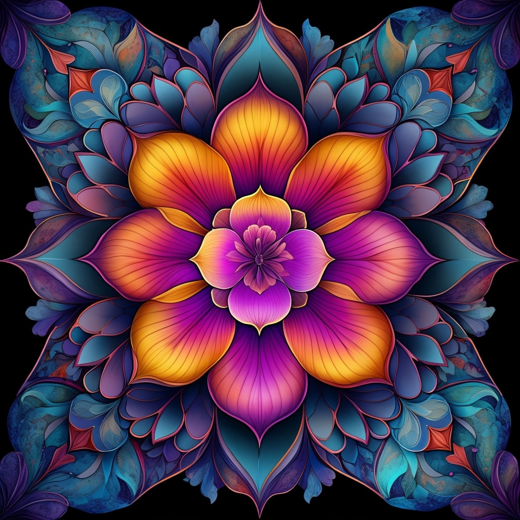 Vibrant Floral Mandala Pattern with Colorful Flowers Seamless Pattern