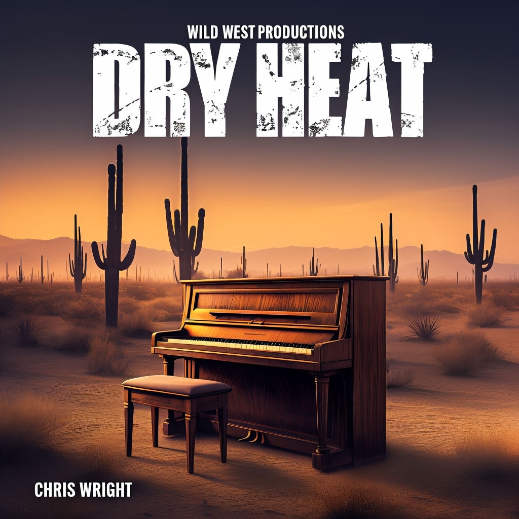 Desert Piano Scene with Cacti and Dramatic Lighting Cover Art for Spotify Album Cover