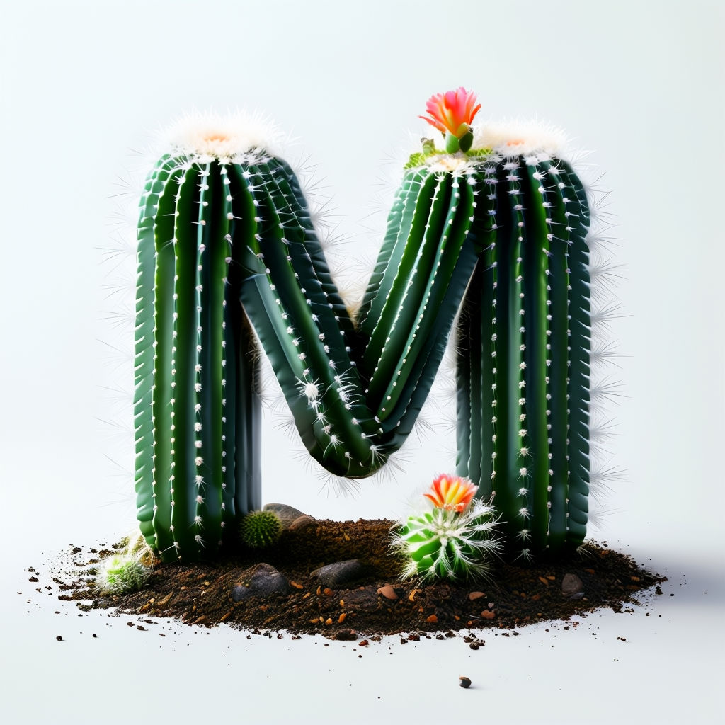 Monogram Cactus Letter M Digital Art on White Background Art