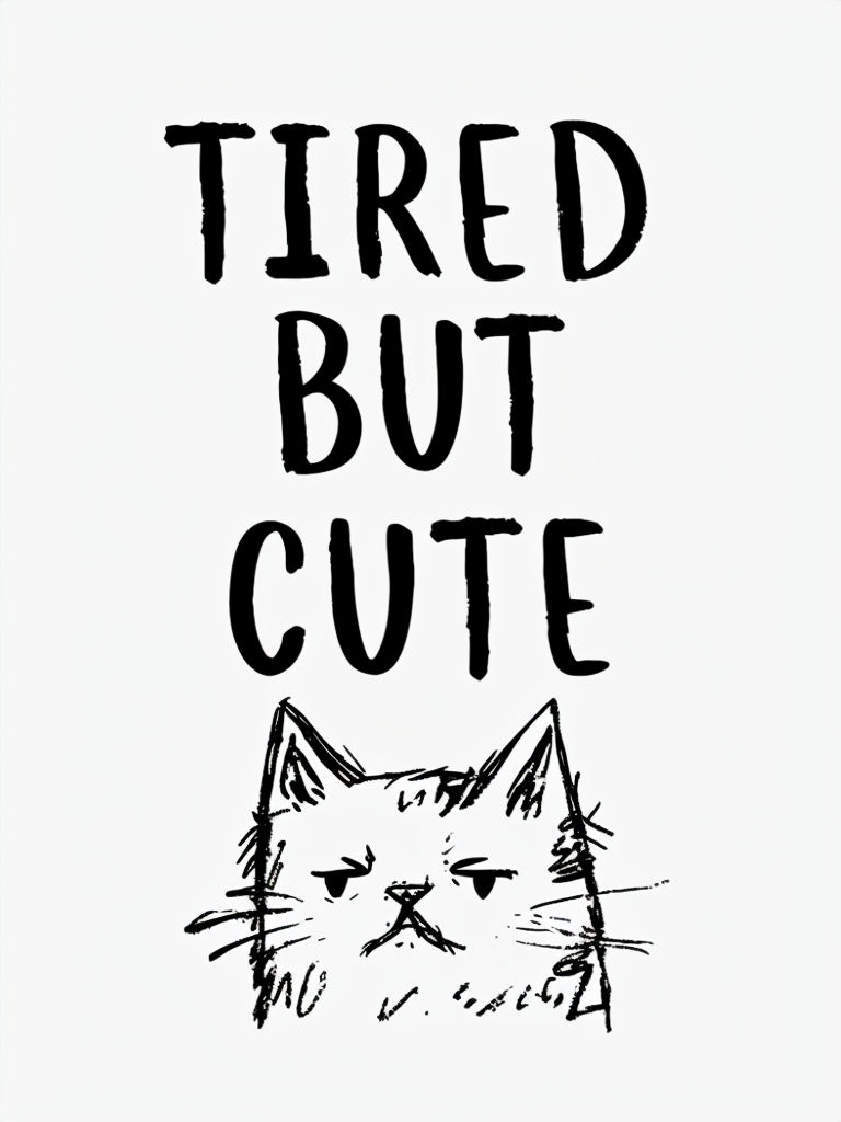Tired But Cute Cartoon Cat Design T-Shirt