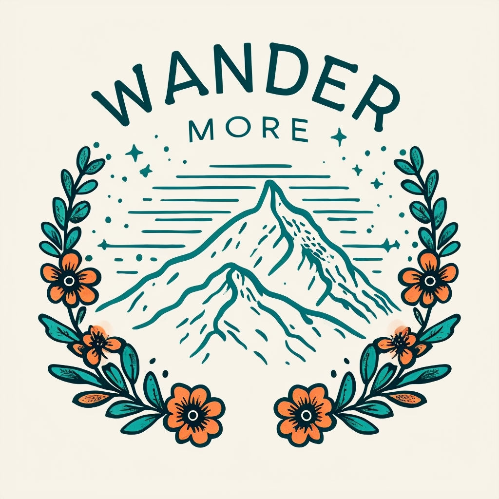 Wander More Motivational Quote with Mountain and Floral Illustration T-shirt