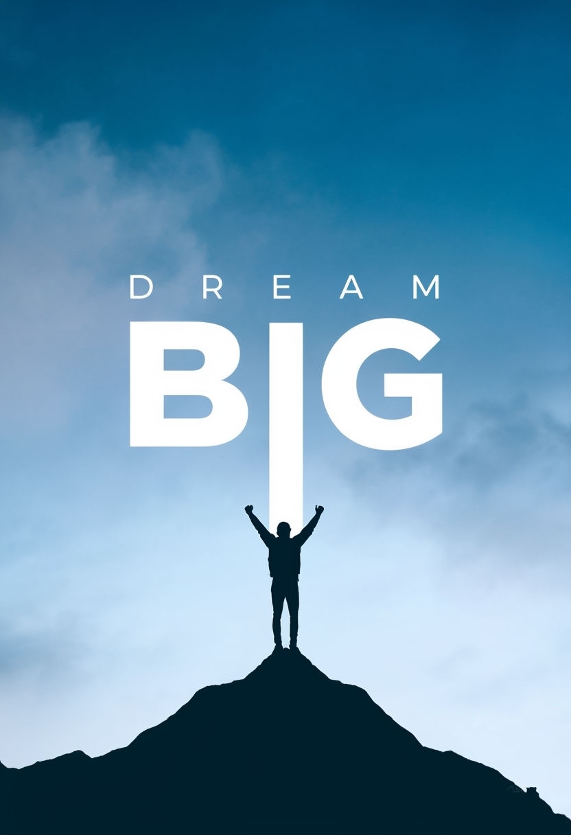 Inspirational Dream Big Silhouette on Mountain Peak Poster