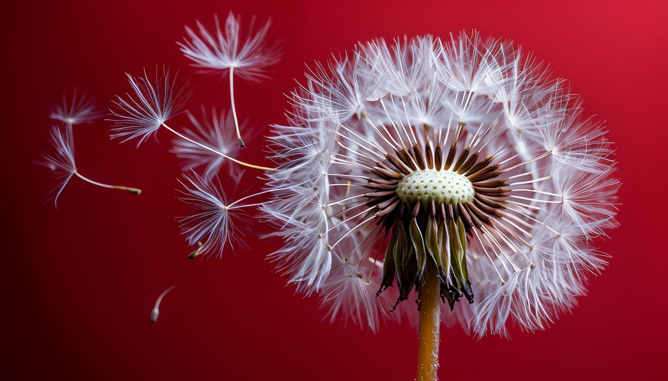 Vibrant Red Dandelion Seed Head Close-Up Photograph Background