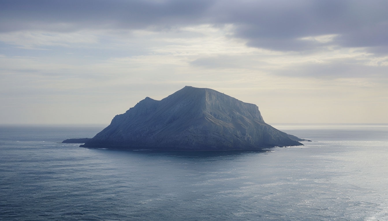Tranquil Island Silhouette Against Softly Lit Sky Background