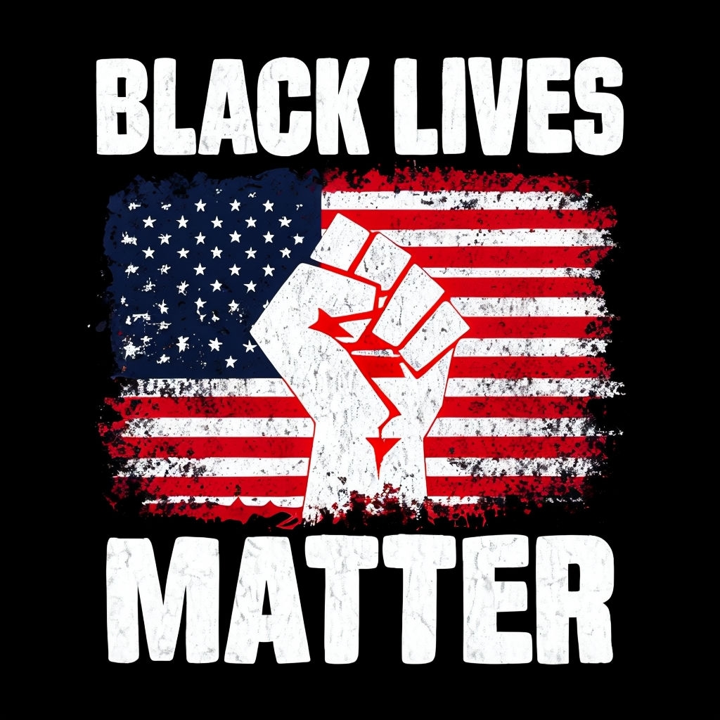 Distressed American Flag with Raised Fist Black Lives Matter T-Shirt