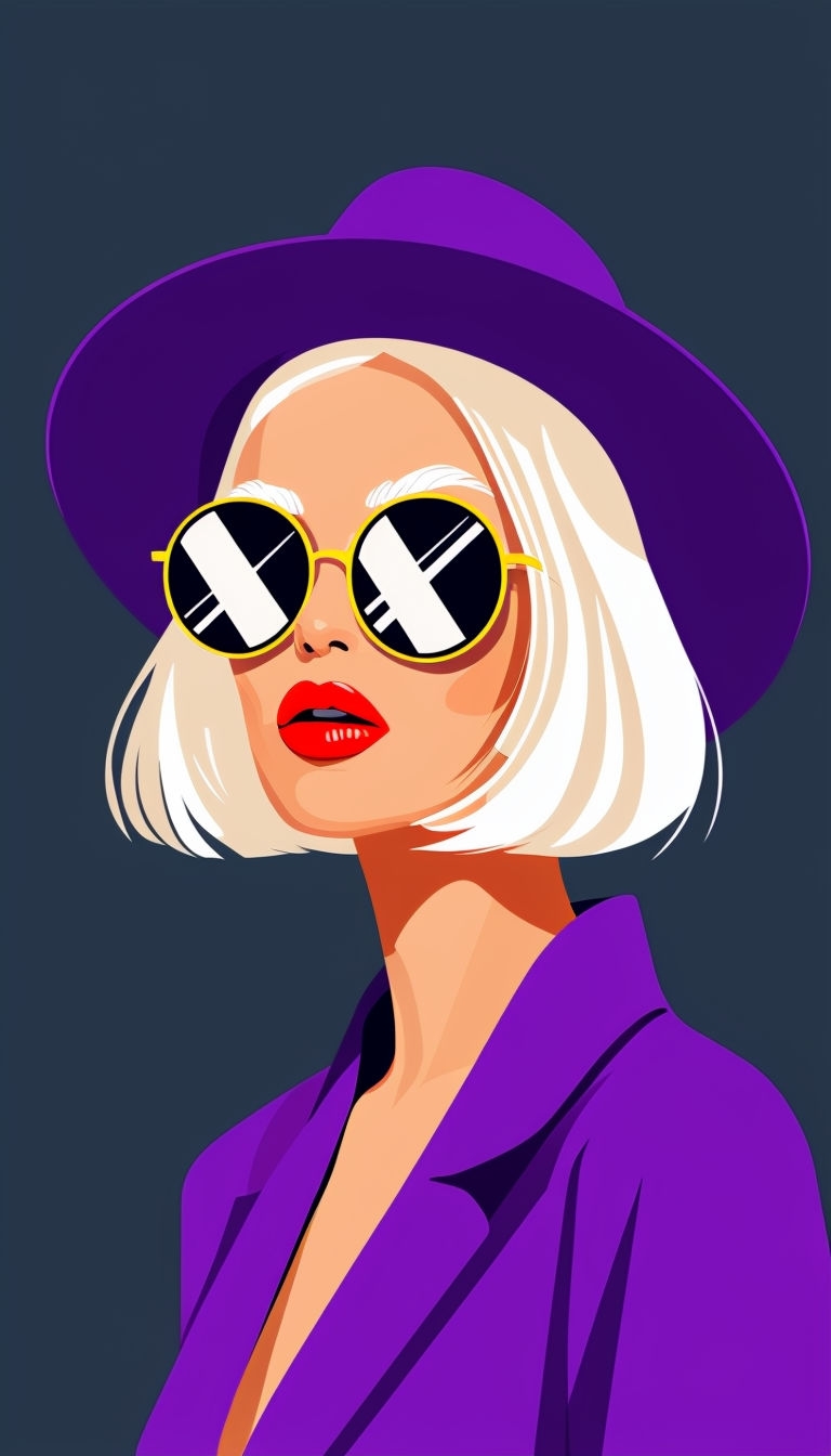 Stylish Minimalist Woman Illustration with Sunglasses and Hat Art