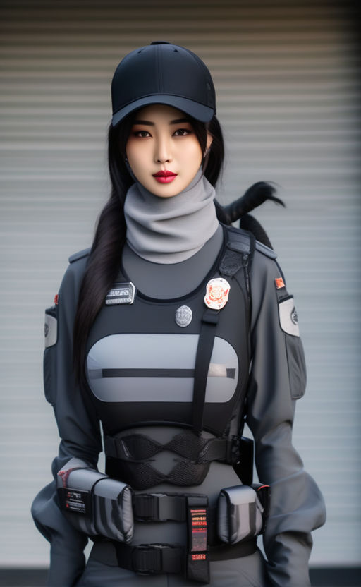 A Pretty Chinese Woman In A Body Armor Uniform With A Baseba By Yoyo