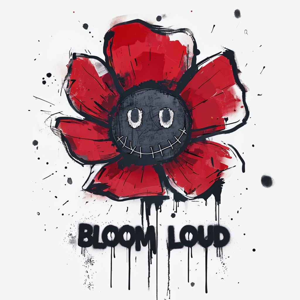 Bold Red Poppy Flower with Dripping Typography T-Shirt