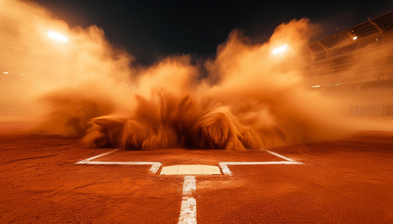 Dramatic Night Baseball Field with Dust Clouds Virtual Backgrounds