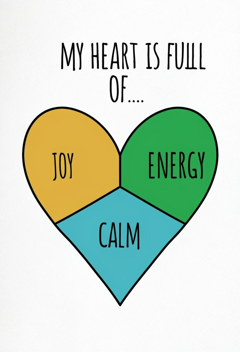 Segmented Heart Illustration with Joy Calm Energy Text Card