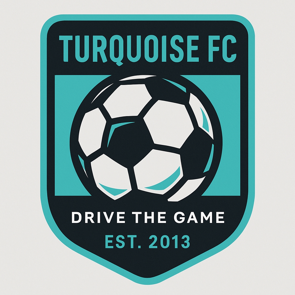 Modern Turquoise FC Sports Logo Design with Soccer Ball Elements