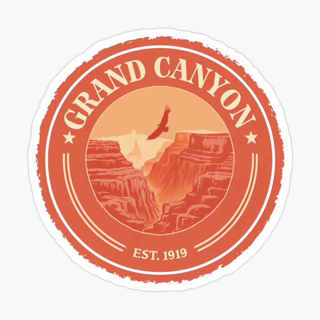 Terracotta Grand Canyon Emblem Sticker with Soaring Condor and Vintage Style