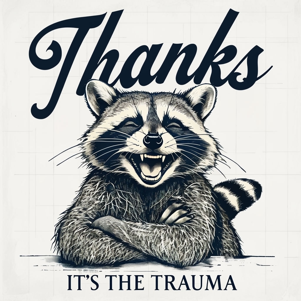 Cheerful Vintage Raccoon Illustration with Thank You Message Sticker