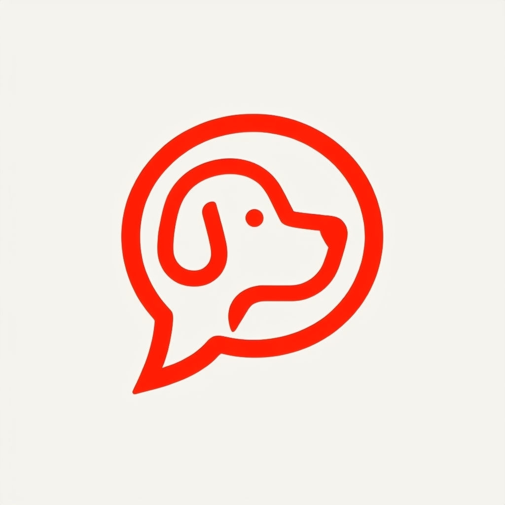 Minimalist Red Dog Face Speech Bubble Logo Design 