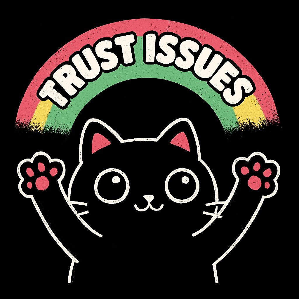 Cute Cartoon Black Cat with Rainbow and Trust Issues T-Shirt
