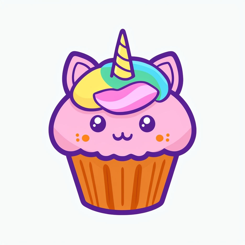Whimsical Kawaii Unicorn Cupcake Cartoon Character Sticker