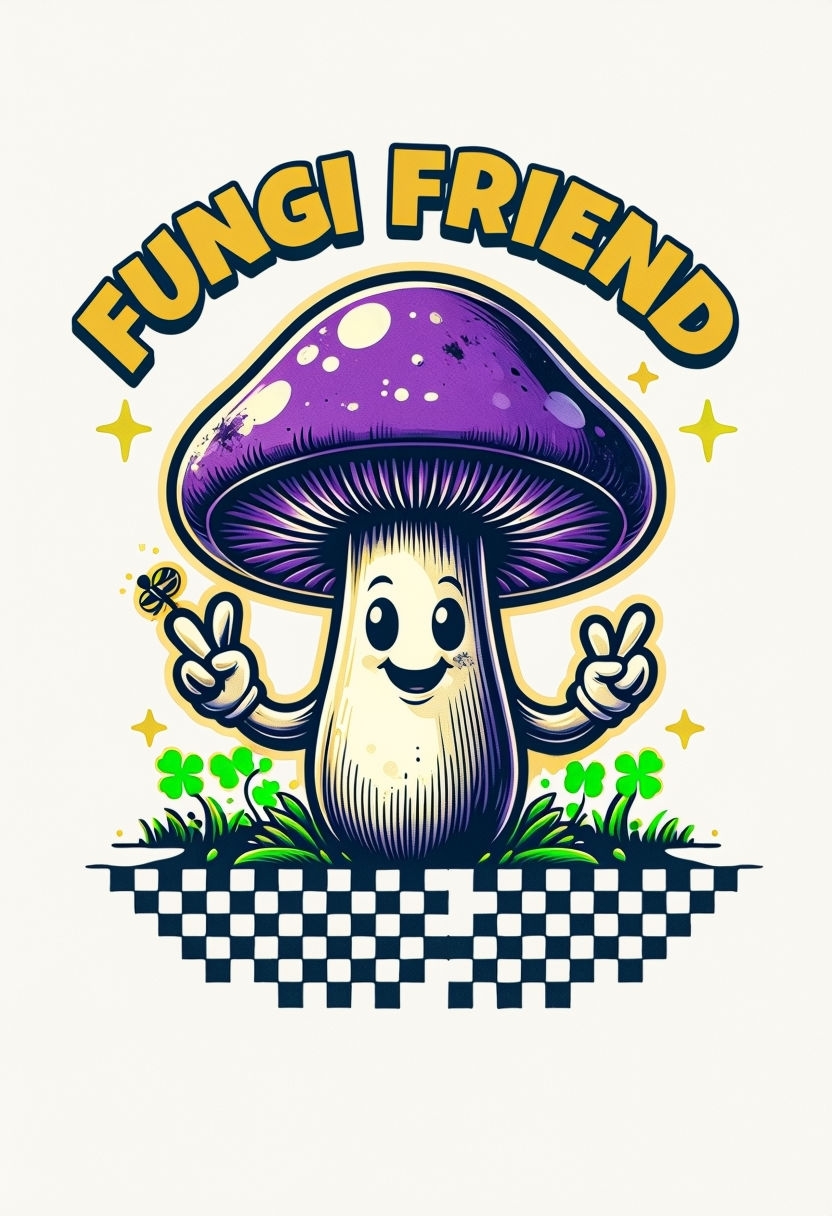 Playful Purple Mushroom Character Fun T-Shirt